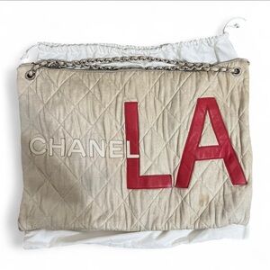 Vintage Chanel LA Logo Quilted Jersey Bag Cruise Collection Chain Shoulder
